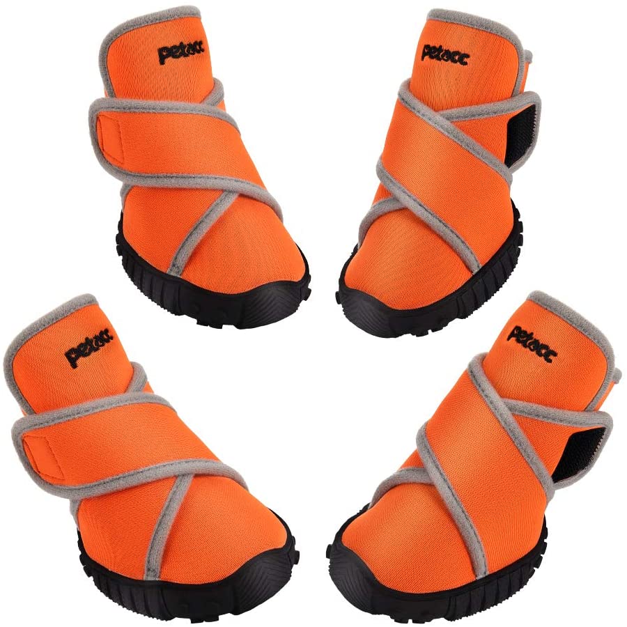  Petacc Botas para Perros Zapatos Impermeables para Perros Zapatos para Exteriores con Suela Antideslizante Resistente, 4 Piezas (M, Naranja) 