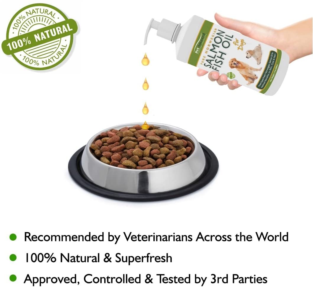  PetAmazed Nuevo Mejor lachsöl para Perros, Gatos & Cachorros – 100% Natural, fluida Forro Medio – Puro Noruego lachsöl con Mucho de Omega 3 – Ayuda a Piel, articulaciones & Cerebro de su Animal 