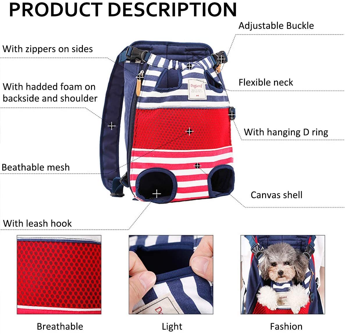  PETCUTE Mochilas para transportador Perros Grandes y Medianas Piernas Bolsa de Transporte para Mascotas Gatos Ajustable para para Caminatas, Viajes Soporte de hasta 12 kg 