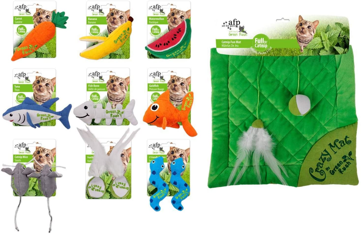  PETGARD XXL Green Rush Pack de Ahorro con 9 Juguetes para Gatos + Alfombra de Juego para Gatos con Menta para Gatos 