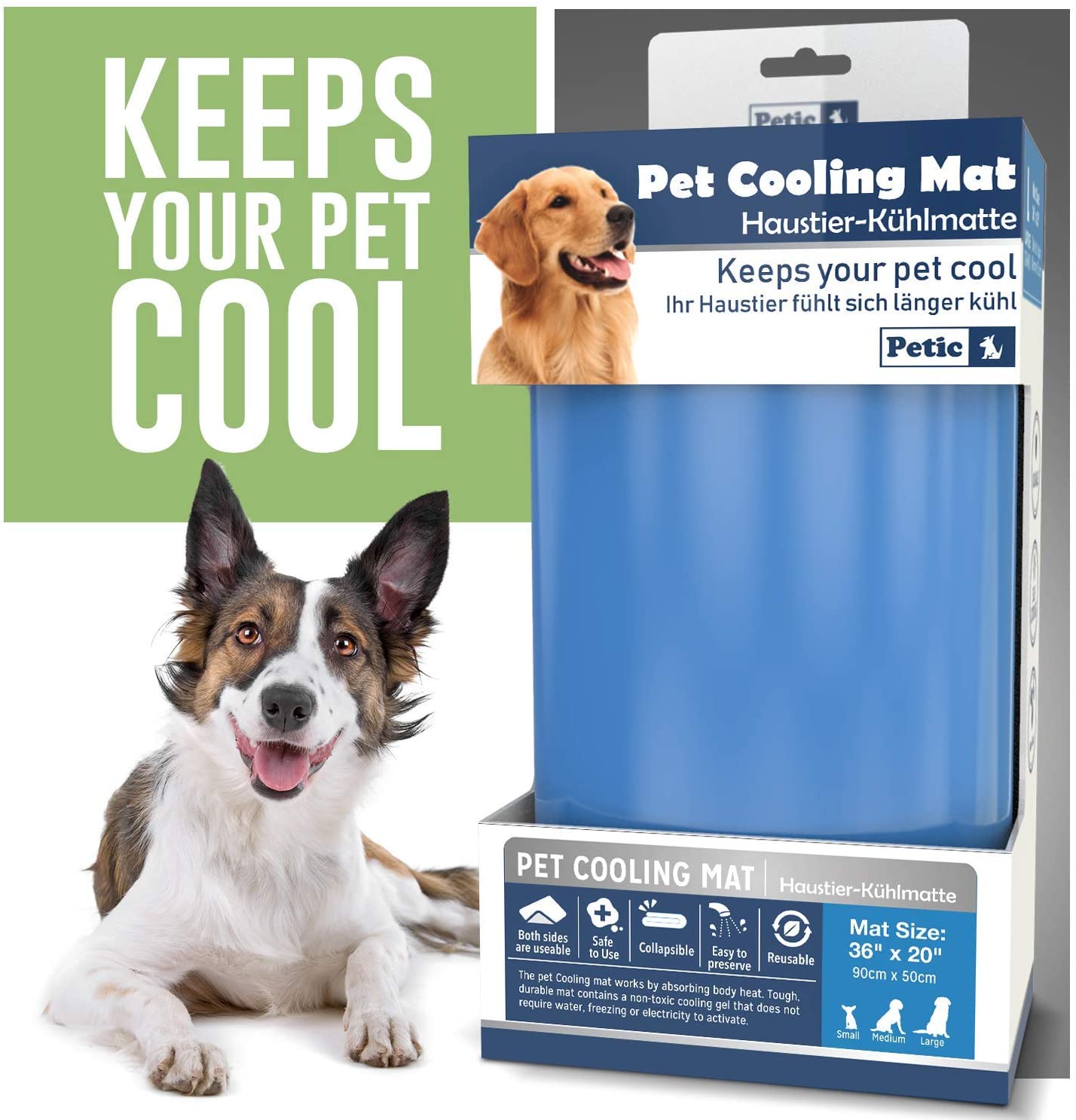  PETIC Cooling Mat For Dogs Large | XXL Durable Cool Mat for Cats | 50 x 90cm / 19.7 x 34.4inch | Self Cooling Pet Mat for Summer Heat Relief | Non-Toxic Gel Pad 