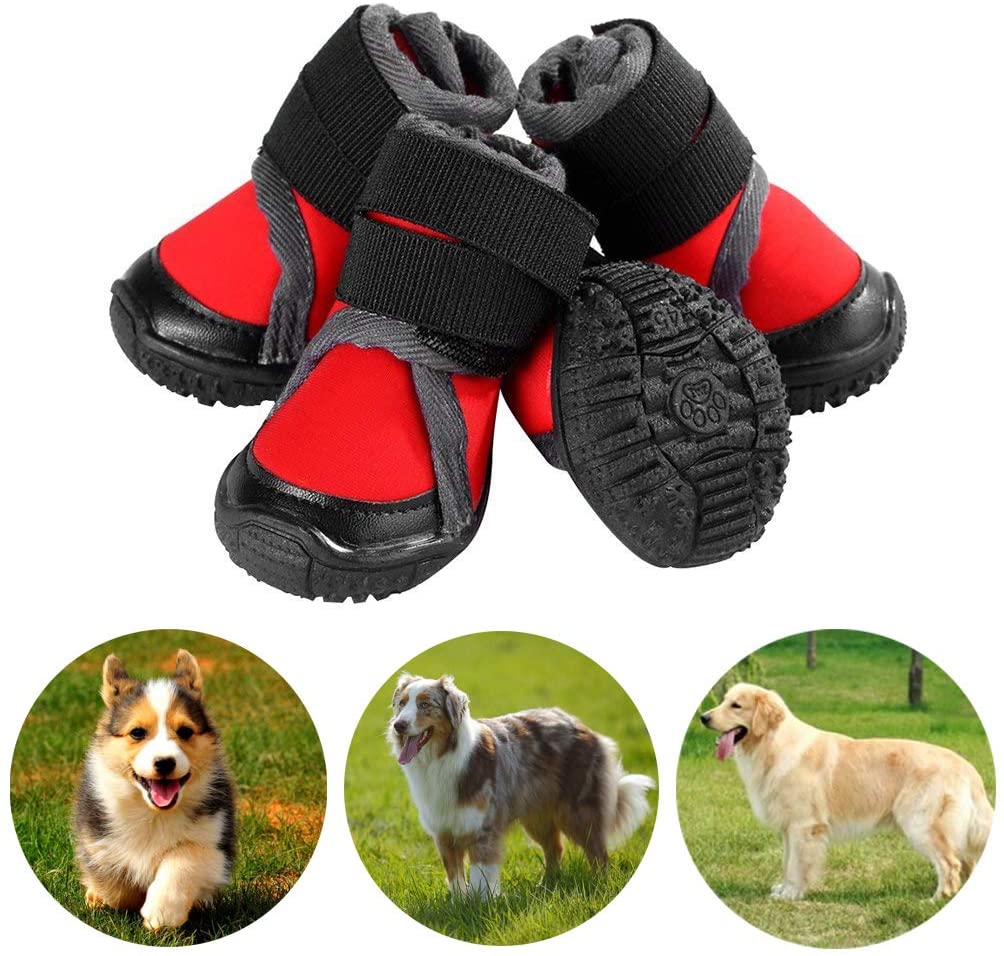  Petilleur Botas para Perros Respirable Zapatos para Perros Antideslizante para Actividades Al Aire Libre (90, Rojo) 