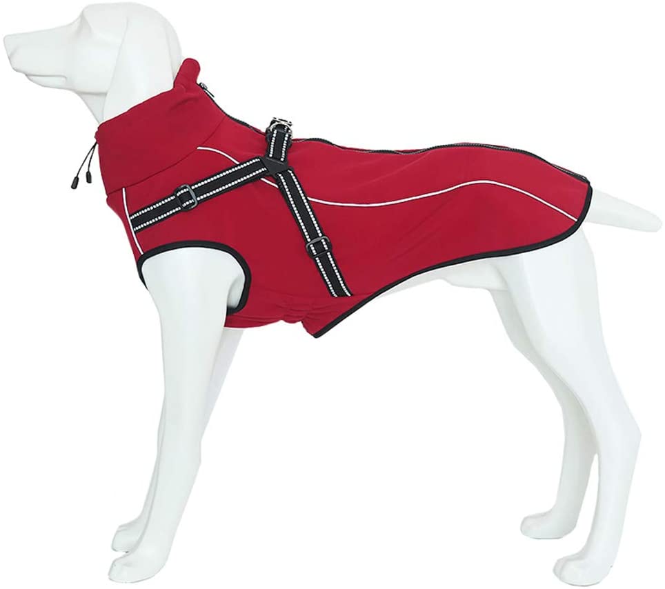  Petilleur Chaqueta Perro Abrigo Perro Invierno Otoño Ropa para Perros Medianos y Grandes con Correa Ajustable y Banda Reflectante (M, Rojo) 