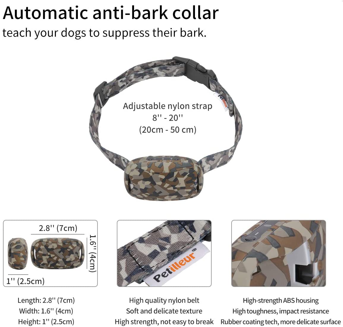  Petilleur Collar Antiladridos Perros Automatic Collar Adiestramiento Perros por Sonido y Vibración con 8 Modos de Trabajo y 7 Niveles de Sensibilidad Ajustables 