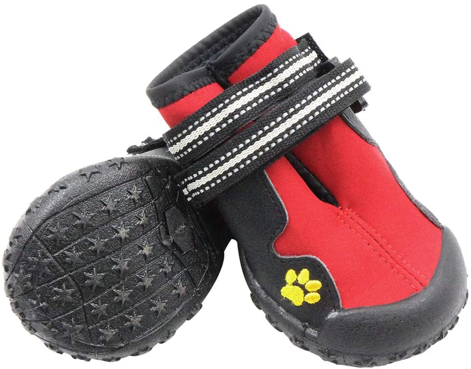  Petilleur Zapatos para Perros Antideslizantes Botas para Perros Mediano y Grandes (5#, Rojo) 