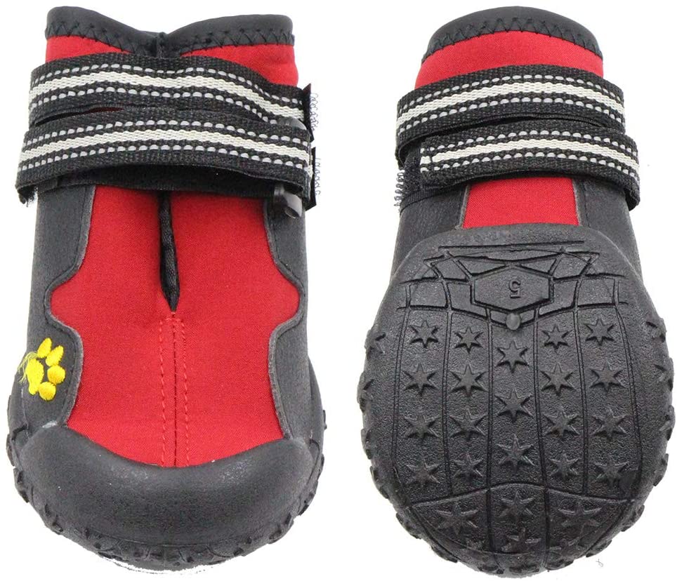  Petilleur Zapatos para Perros Antideslizantes Botas para Perros Mediano y Grandes (5#, Rojo) 