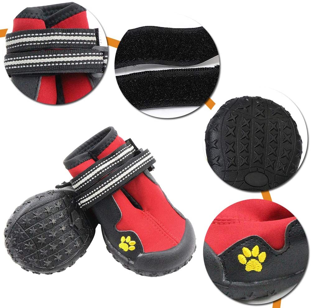  Petilleur Zapatos para Perros Antideslizantes Botas para Perros Mediano y Grandes (5#, Rojo) 