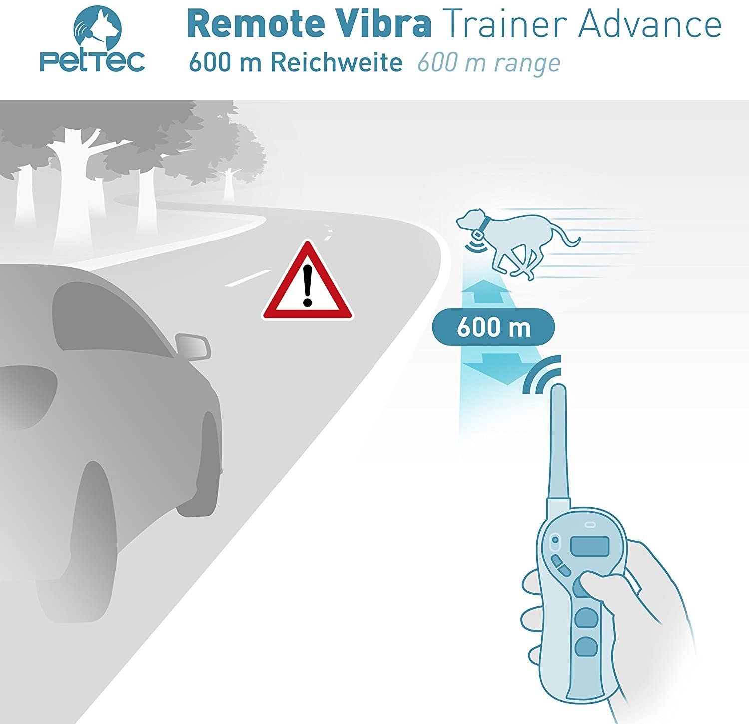  PetTec Collar de Perro Anti-ladrido, Entrenamiento Avanzado con Vibración controlado a Distancia, Radio de Alcance 600m; Vibración y Sonidos Agradables, Resistente al Agua (IPX7), Anti Polvo 