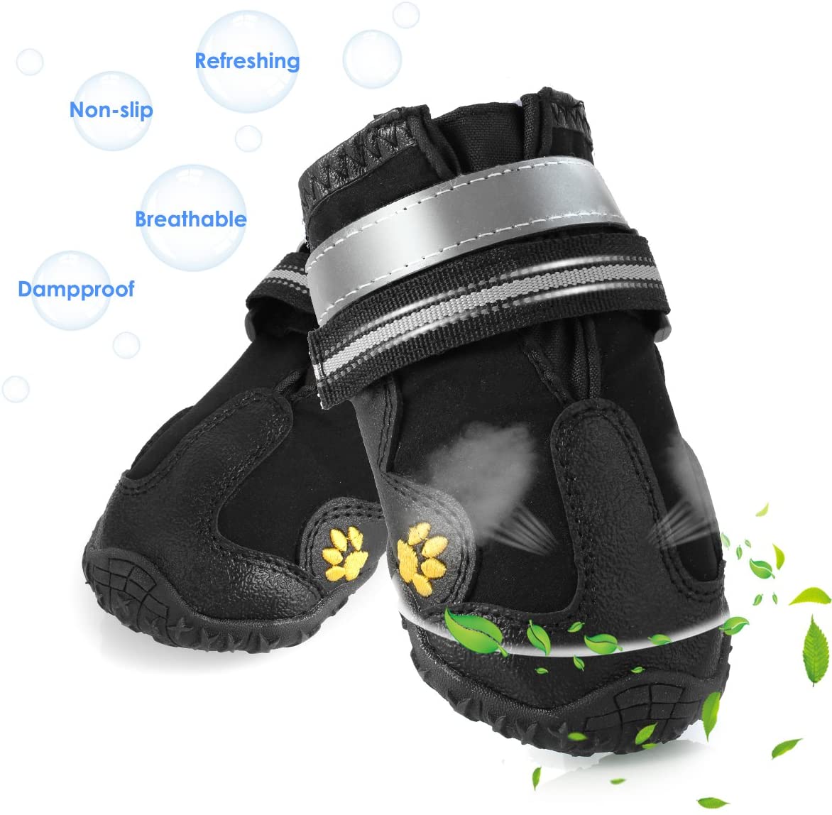  Petyoung - Botas para perro impermeables de malla transpirable con cinta reflectante y suela antideslizante resistente para perros de tamaño mediano a grande, 4 unidades 