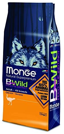  Pienso para perros lowgrain mongebwild Avestruz 7,5 kg 