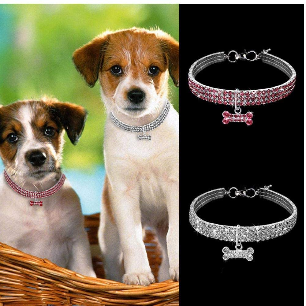  PiniceCore Crystal Mascotas Collares de Perro del Correo del Perrito del Collar de Perro del Rhinestone de Bling para la pequeña Chihuahua Perros medianos para Mascotas Productos Blanco 