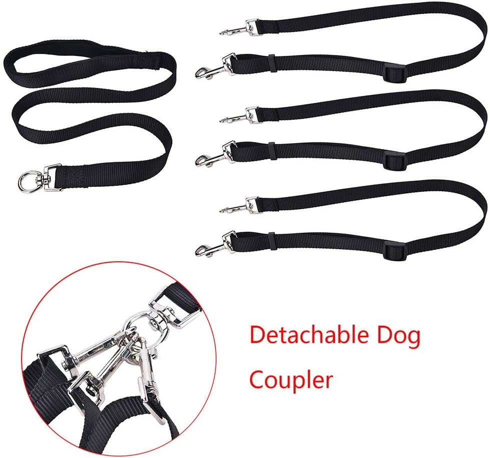  POPETPOP Correa Nylon Tricephalous Dog Training Heavy Duty Durable Walking Lead para Perros Pequeños y Medianos (Negro) 