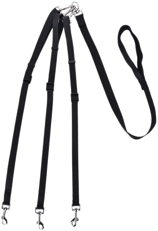  POPETPOP Correa Nylon Tricephalous Dog Training Heavy Duty Durable Walking Lead para Perros Pequeños y Medianos (Negro) 