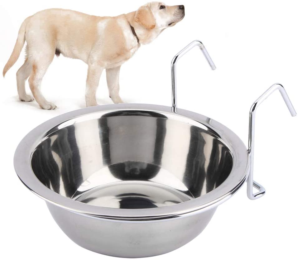  POPETPOP Cuenco Colgante para Perros de Acero Inoxidable, Cuenco de Comida de Agua, Cuenco Estacionario de Jaula Desmontable para Perros y Gatos - Tamaño M 