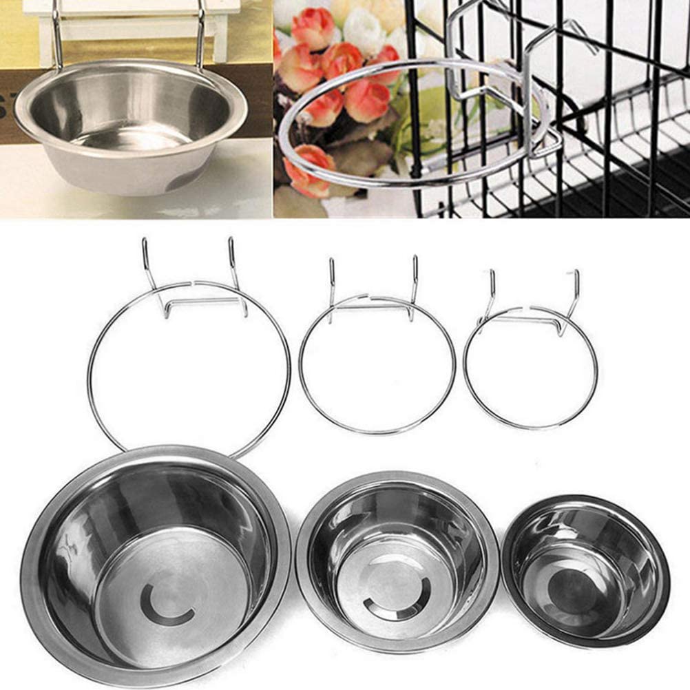  POPETPOP Cuenco Colgante para Perros de Acero Inoxidable, Cuenco de Comida de Agua, Cuenco Estacionario de Jaula Desmontable para Perros y Gatos - Tamaño M 