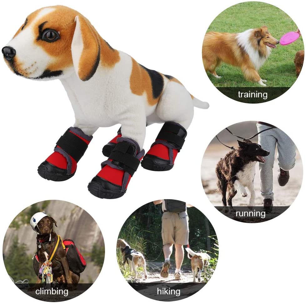  Pssopp Botas para Perros Mascotas Antideslizantes Zapatos Deportivos al Aire Libre Botas de Escalada Impermeables para Perros Zapatos de Moda para Cachorros de Mascotas para Correr Caminar(55-Rojo) 