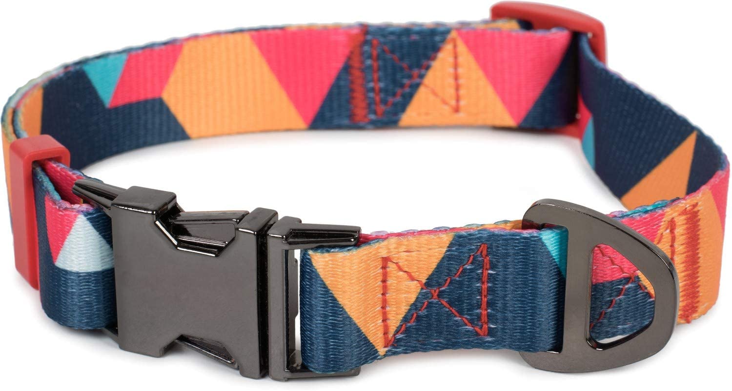  Puccybell Collar y Correa para Perros de Nylon (1,5 m) en un Conjunto, diseño geométrico, para Perros pequeños, medianos y Grandes HLS008 (M, Naranja Colorido) 