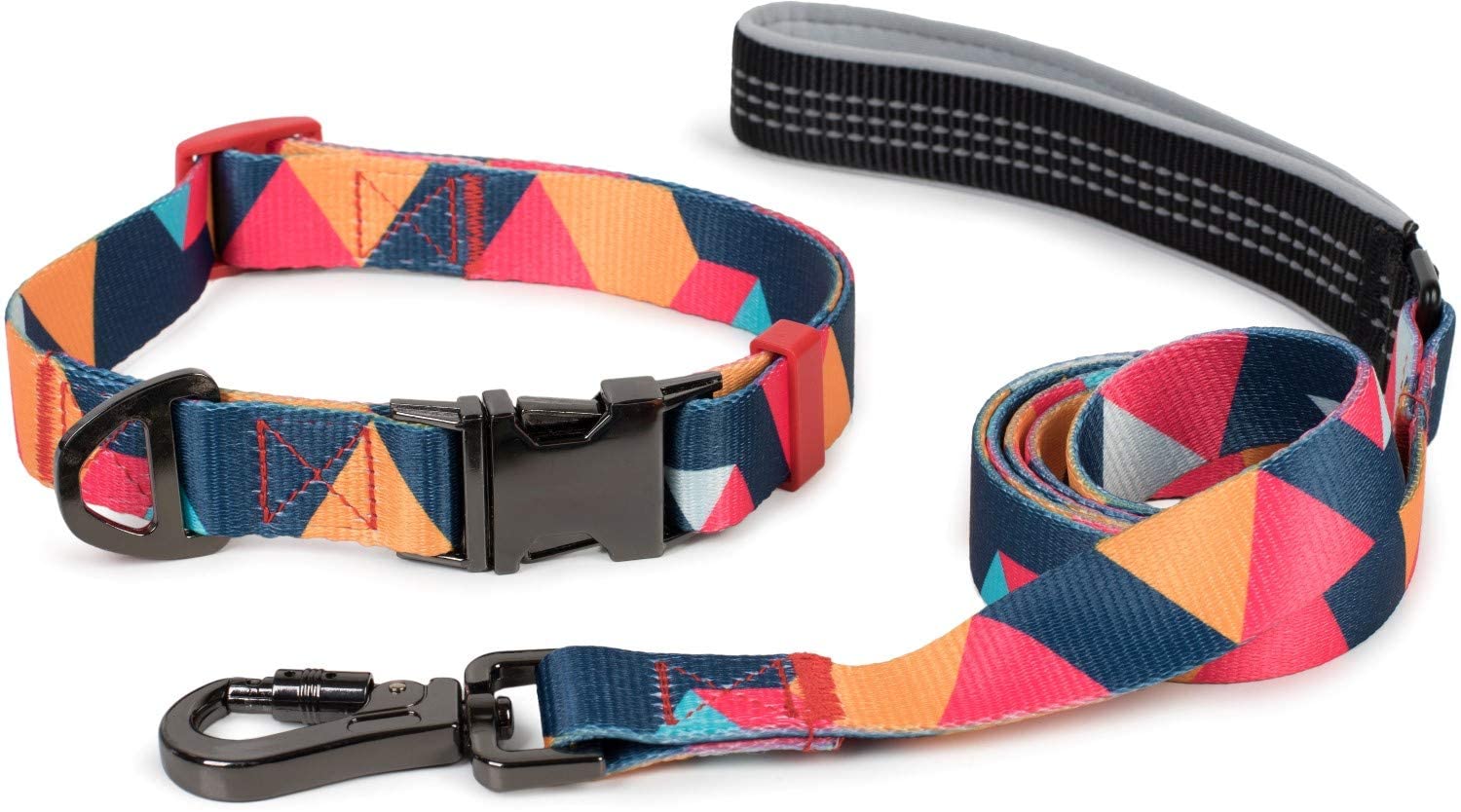  Puccybell Collar y Correa para Perros de Nylon (1,5 m) en un Conjunto, diseño geométrico, para Perros pequeños, medianos y Grandes HLS008 (M, Naranja Colorido) 