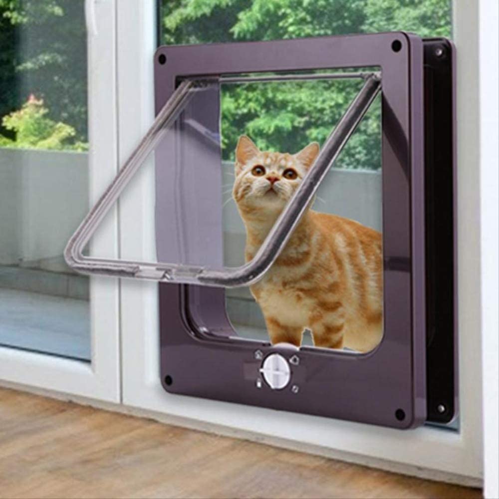  Puertas para Perros Gatos 4 Vías Cerradura Puerta De Gatito Cachorro Gato Perro Puerta Abs Plástico Puerta De Seguridad Gato Perro Puerta Batiente Puerta Perro Suministros para Mascotas M Negro 