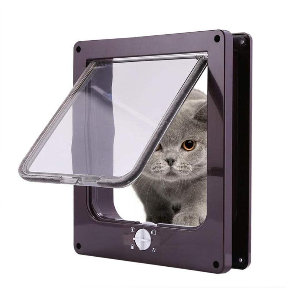  Puertas para Perros Gatos 4 Vías Cerradura Puerta De Gatito Cachorro Gato Perro Puerta Abs Plástico Puerta De Seguridad Gato Perro Puerta Batiente Puerta Perro Suministros para Mascotas M Negro 