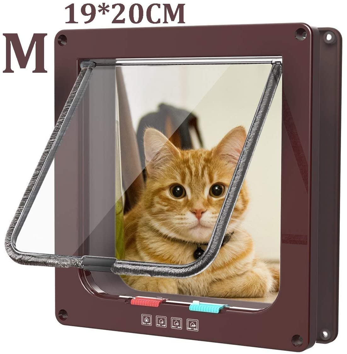  Pujuas - Puerta para Gato con Cierre magnético de 4 vías, Puerta para Mascotas para Gatos y Perros pequeños, Puerta para Gatos con túnel (M, Marrón) 