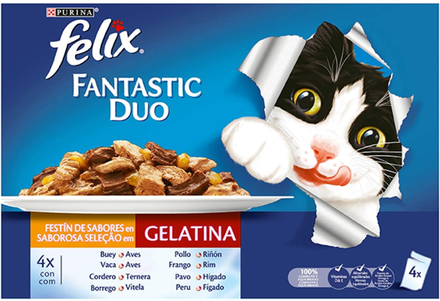  PURINA Felix Fantastic Duo Delice - Comida para Gatos Sobres Variedad de Carnes 10 x [4 x 100 g] 