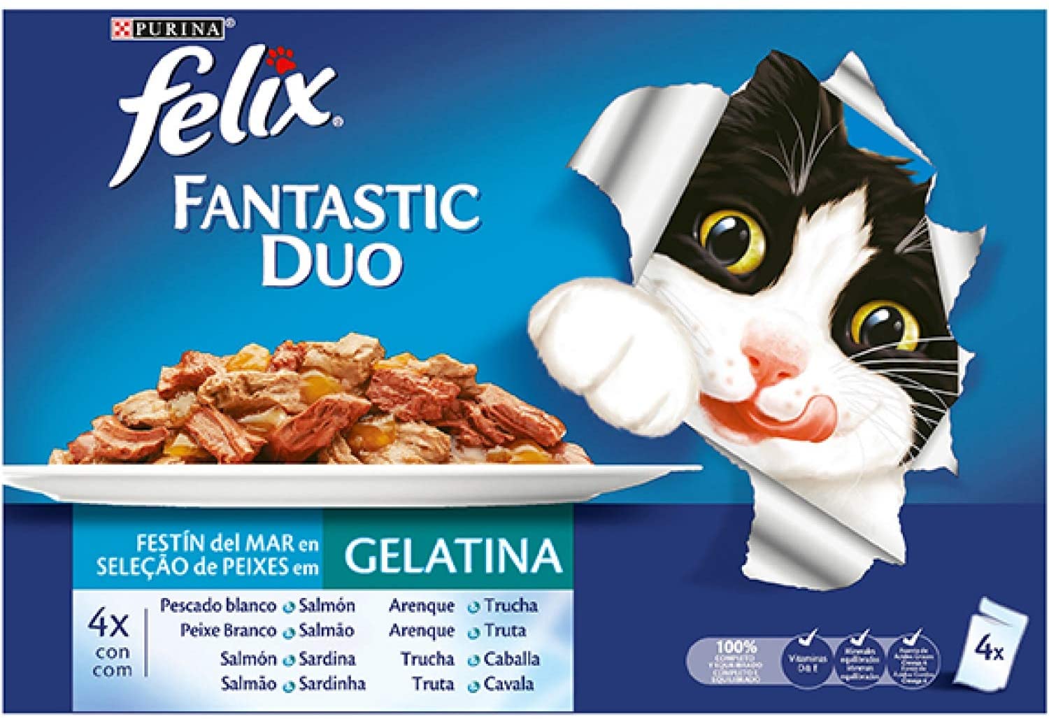  PURINA Felix Fantastic Duo Delice - Comida para Gatos Sobres Variedad de Carnes 10 x [4 x 100 g] 