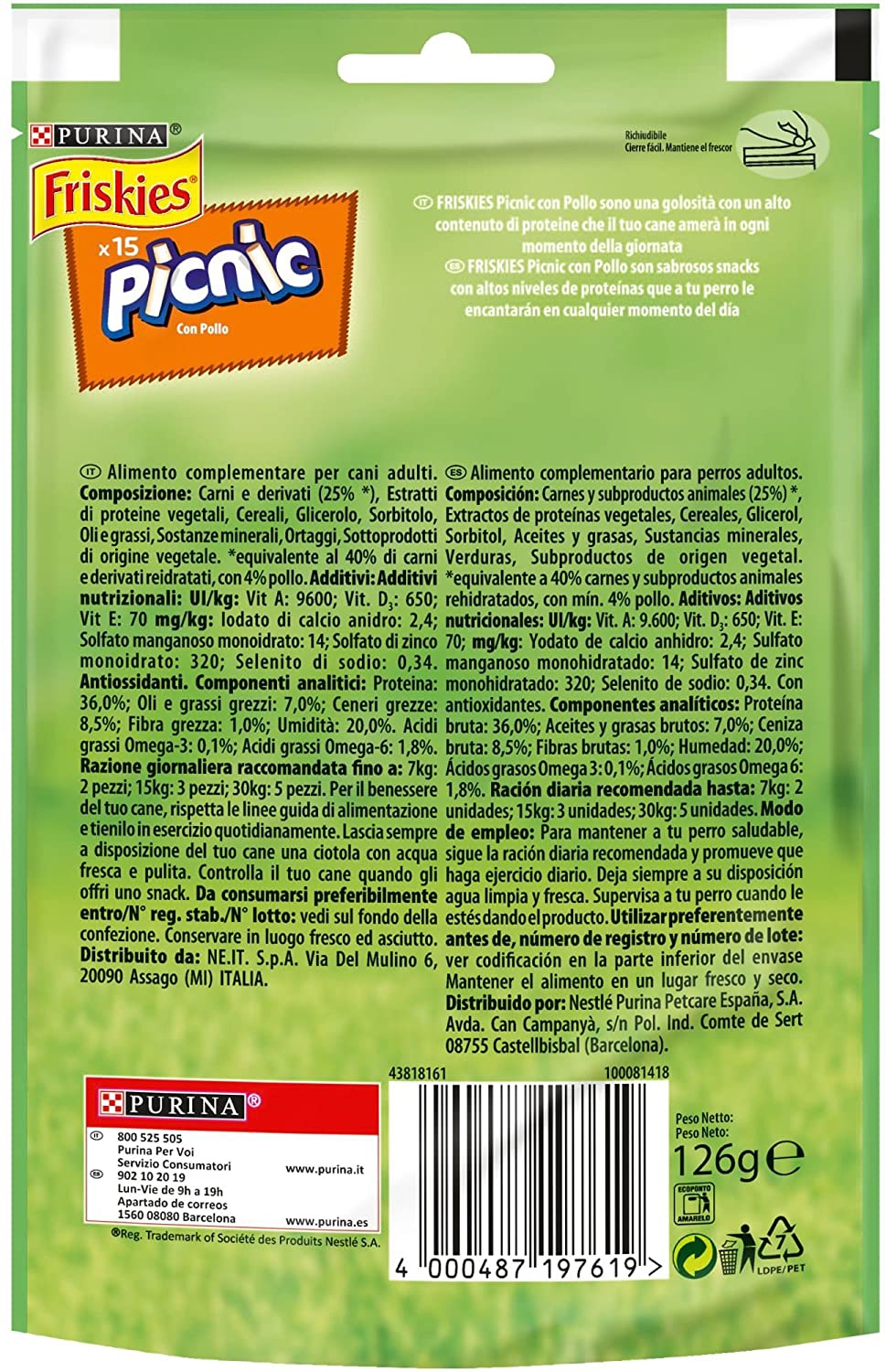  Purina Friskies Picnic Pollo golosinas y chuches y perro 8 x 126 g 