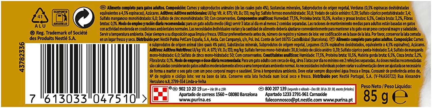  Purina Gourmet Gold Mousse comida para gatos con Pato y Espinacas 24 x 85 g 