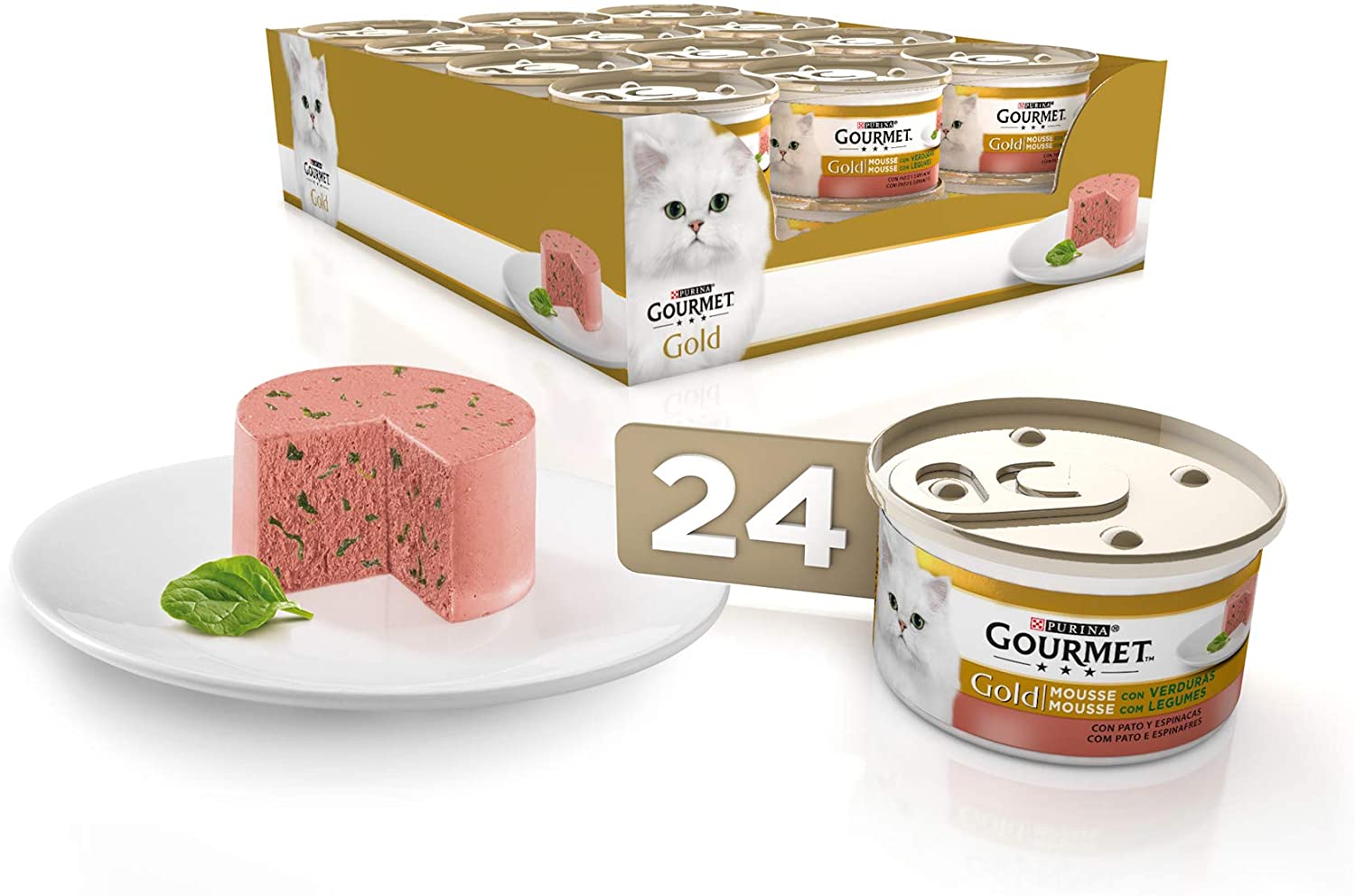  Purina Gourmet Gold Mousse comida para gatos con Pato y Espinacas 24 x 85 g 