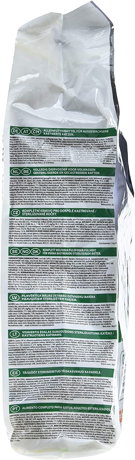  PURINA Pro Plan Comida Seco para Gato Esterilizado con Optirenal, Sabor Salmón - 3 Kg 