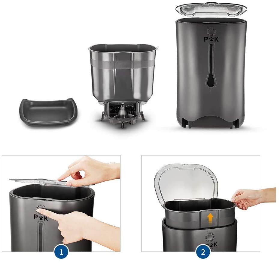  PUTTY KITTY 6.5-7L Comedero Automático de Gran Capacidad para Perro y Gato, 10s Grabación de Voz, Dispensador Inteligente de 4 Comidas, Lo Mejor para Viajes de Vacaciones Negro (Manual de España) 