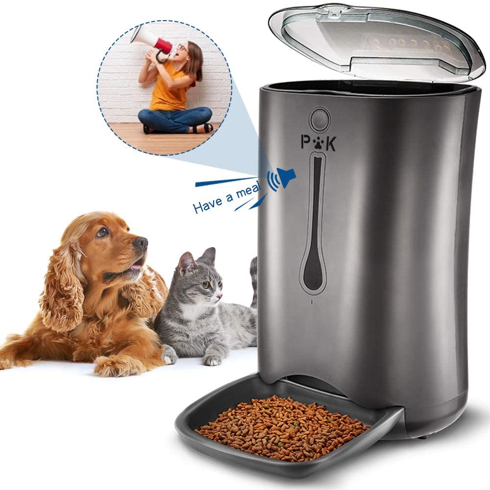  PUTTY KITTY 6.5-7L Comedero Automático de Gran Capacidad para Perro y Gato, 10s Grabación de Voz, Dispensador Inteligente de 4 Comidas, Lo Mejor para Viajes de Vacaciones Negro (Manual de España) 