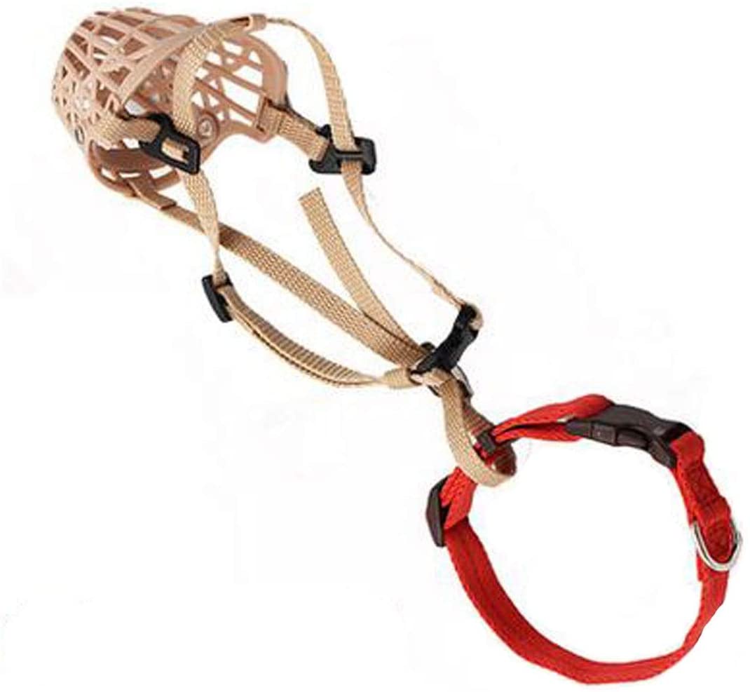  Qiaoxianpo01 Juego de boca para perro, perro pequeño, a prueba de mordidas, máscara de perro, boquilla de plástico blando, con collar, anti-derramamiento, suministros para mascotas, beige, rojo 3 Eleg 