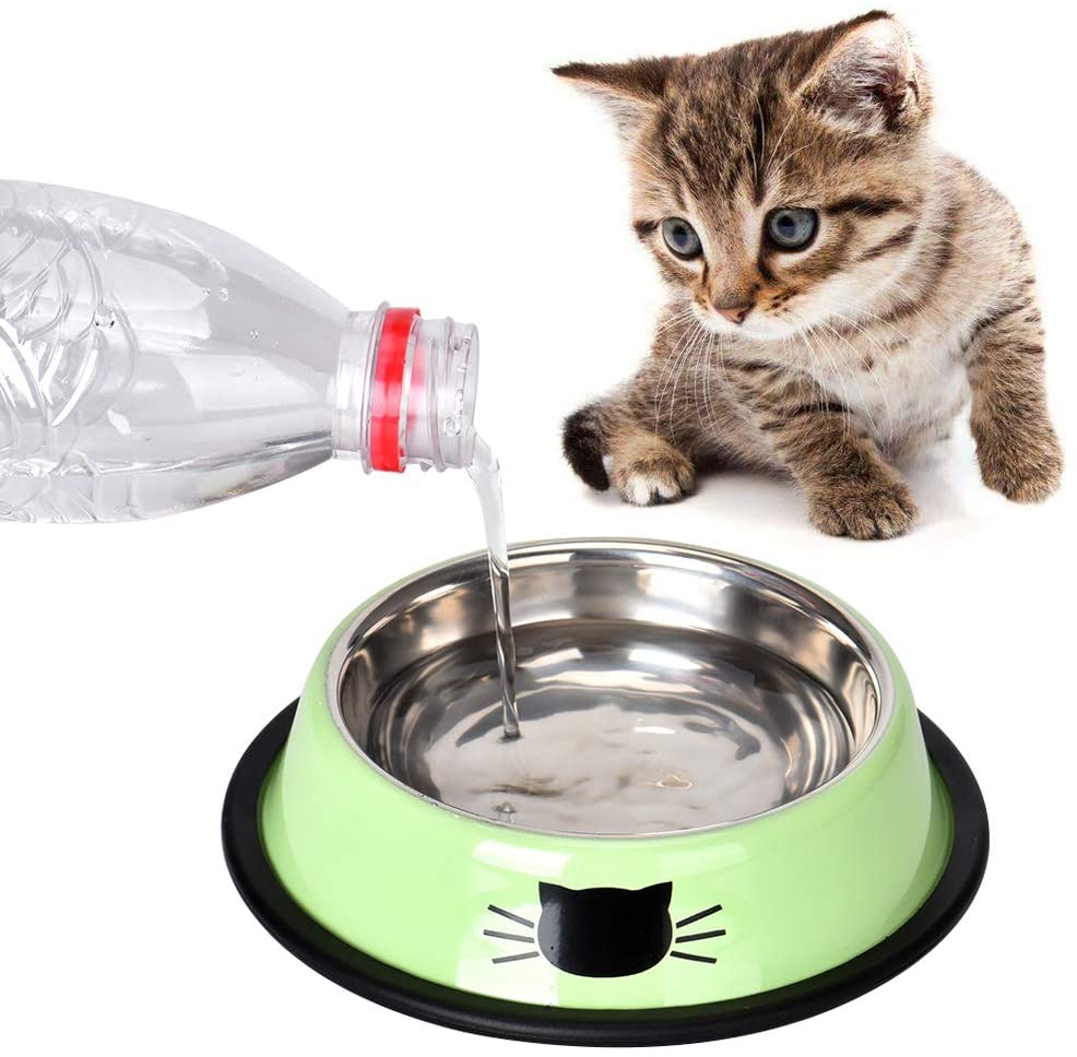  Queta 3 Pieza Comida con una Superficie para Comida Comida para Gatos de Acero Inoxidable Comida para Gato Juego Comedero para Animales Gato Bol de Comida Gato Agua Forro Cuenco 