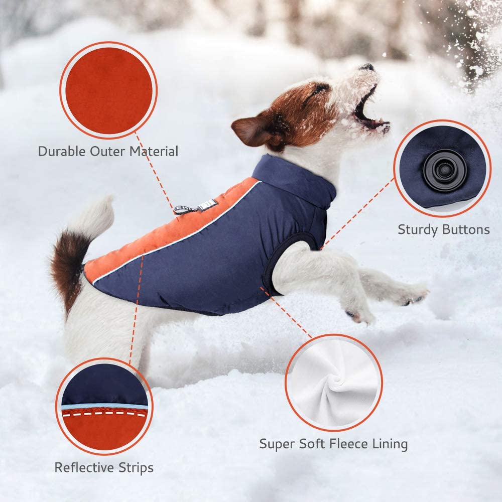  rabbitgoo Abrigo para Invierno Impermeable Ropa Perro con Lineas Reflecantes Transpirable Chaleco Acolchado Chubasqueros Ropa Perro Invierno, Cálido Chaqueta para Perros Mascotas Azul Marino 