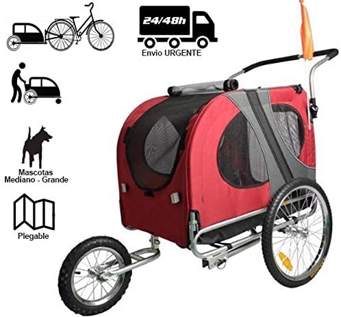  Remolque de bicicleta para mascotas ( perros medianos - grandes). Remolques con rueda delantera Jogger 12”. Barra de remolque + Pieza de enganche. Remolque de perros de GRAN CAPACIDAD. Reflectores + rejillas de ventilación. 