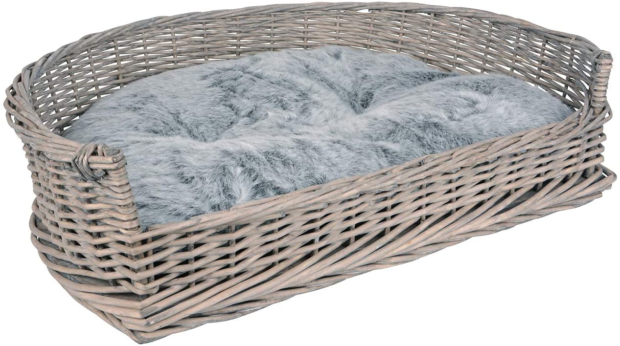  RM E-Commerce - Cama para Perros, Cesta para Perros de Mimbre S – XL con cojín Gris para Perros Grandes y pequeños 