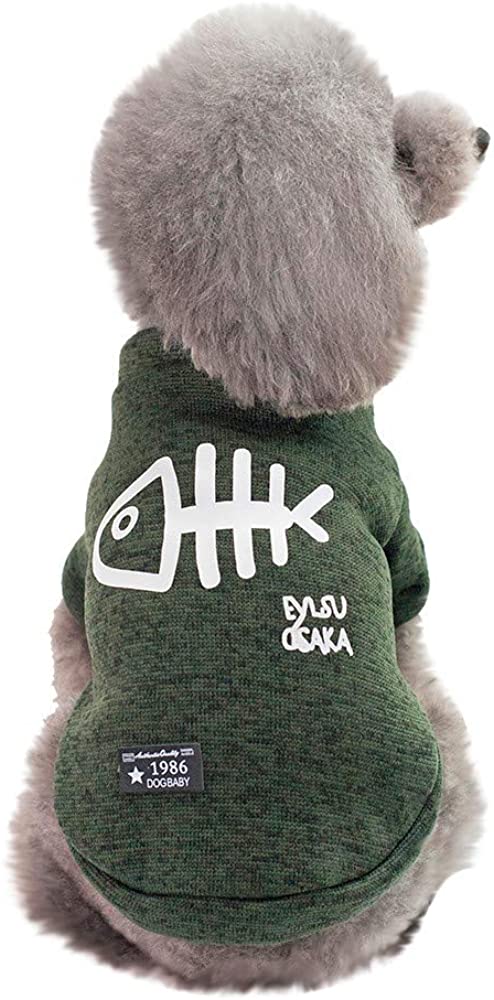  Ropa para Mascotas,Dragon868 Divertido Hueso de Pescado Impresa Mascota Perro Gato Invierno Caliente suéter Camisas 