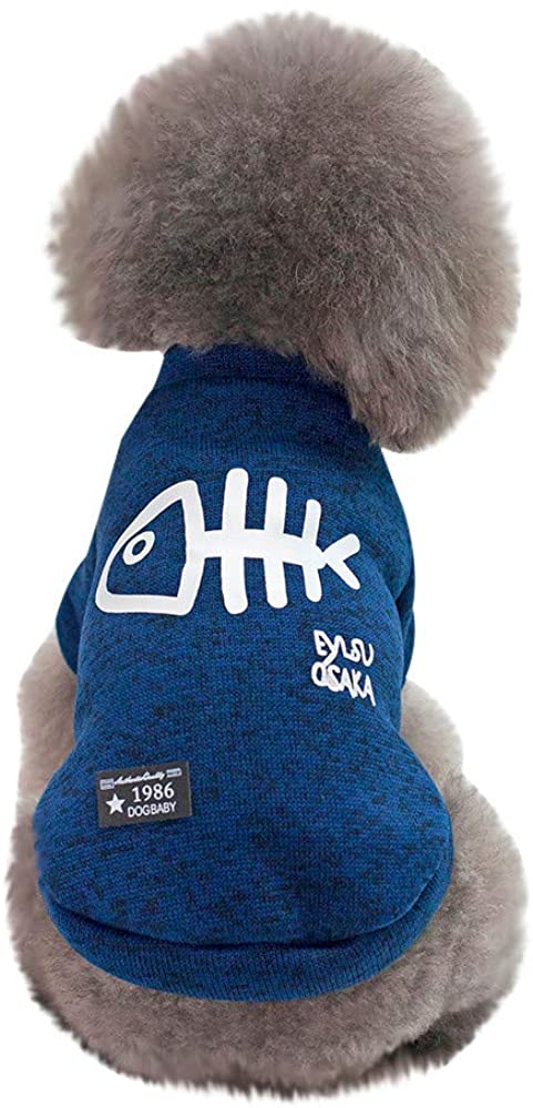  Ropa para Mascotas,Dragon868 Divertido Hueso de Pescado Impresa Mascota Perro Gato Invierno Caliente suéter Camisas 