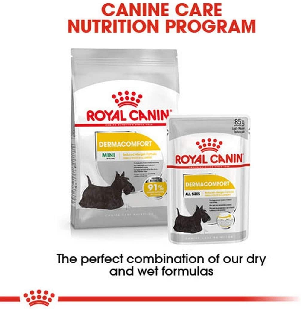  ROYAL CANIN Alimento húmedo DERMACOMFORT Paté para Perros con Pieles Sensibles, Caja Completa 12 x Sobres 85g 