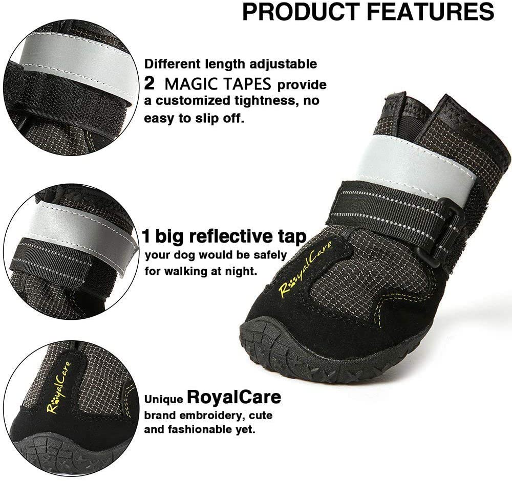  RoyalCare Zapatos Perro Impermeable, Zapatos Perro para Medianas y Grandes Perros - Negro (6#) 