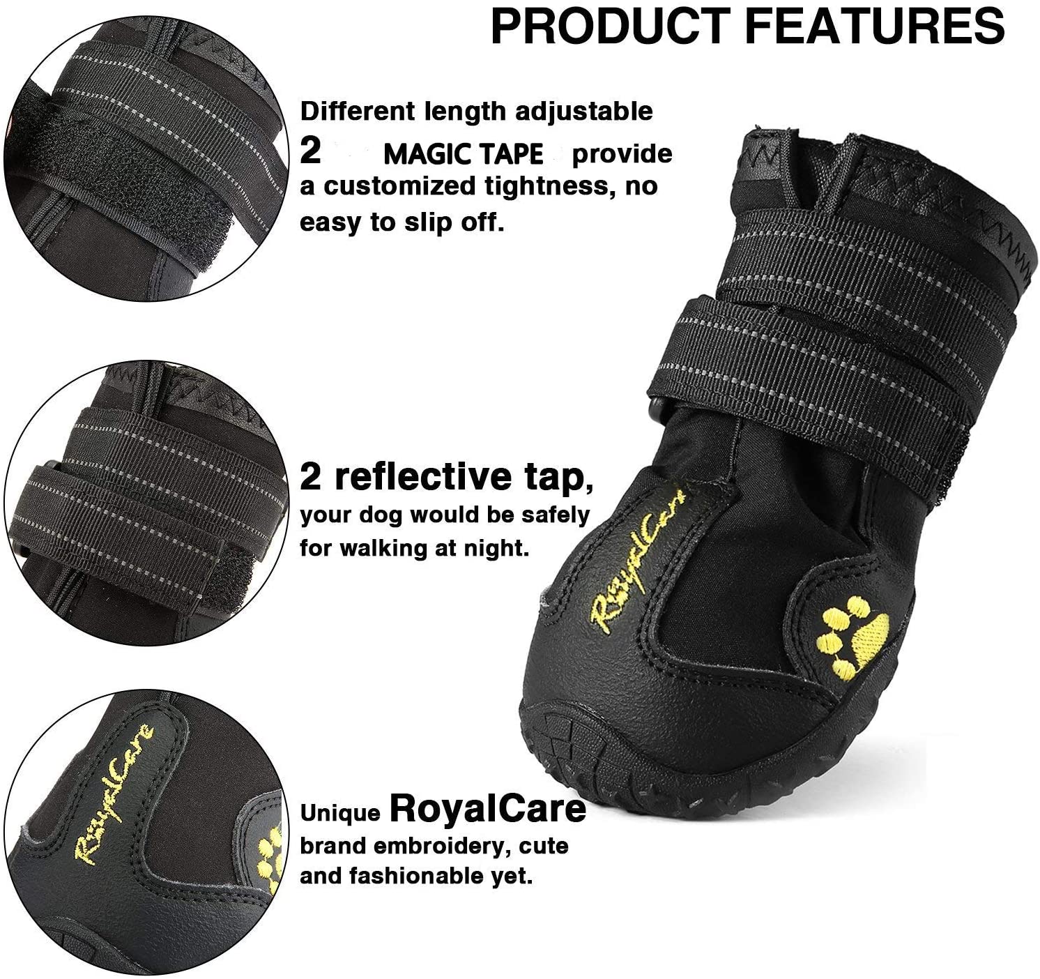  RoyalCare Zapatos Perro, Impermeable Zapatos Perro para Mediano y Grandes Perros - Negro (8#) 