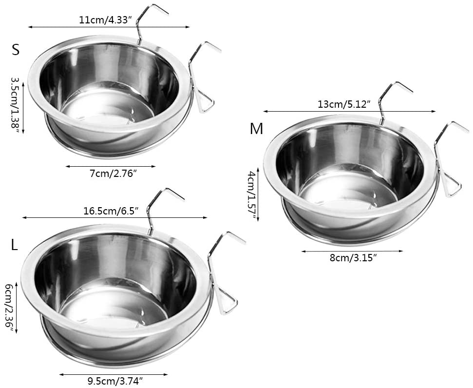  Rtengtunn Mascota de Acero Inoxidable Cuenco para Colgar Alimento Perro Cachorro Gato Pájaro Loro Comida Jaula de Agua Portavasos Productos de alimentación - Small 