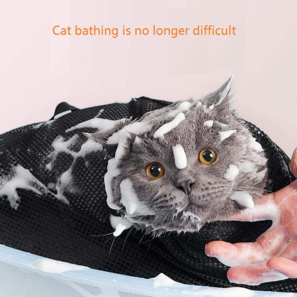  RXQCAOXIA Pet Cat Grooming Lavado Bolsa de baño, Bolsa de Malla de poliéster de restricción para morder rasguños para la Ducha, Limpieza de Orejas, Corte de uñas, Alimentación de medicamentos@Negro 