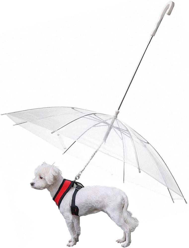  S-Lifeeling - Paraguas plegable para perros con correa, para nieve y lluvia, transparente, se adapta a la espalda de la mascota de hasta 50,8 cm 