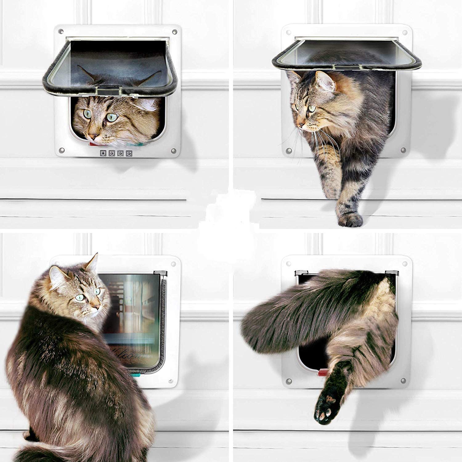  Sailnovo Puerta para Gato con Cierre magnético de 4 vías, Puerta para Mascotas para Gatos y Perros pequeños, Puerta para Gatos con túnel (Blanco, M) 