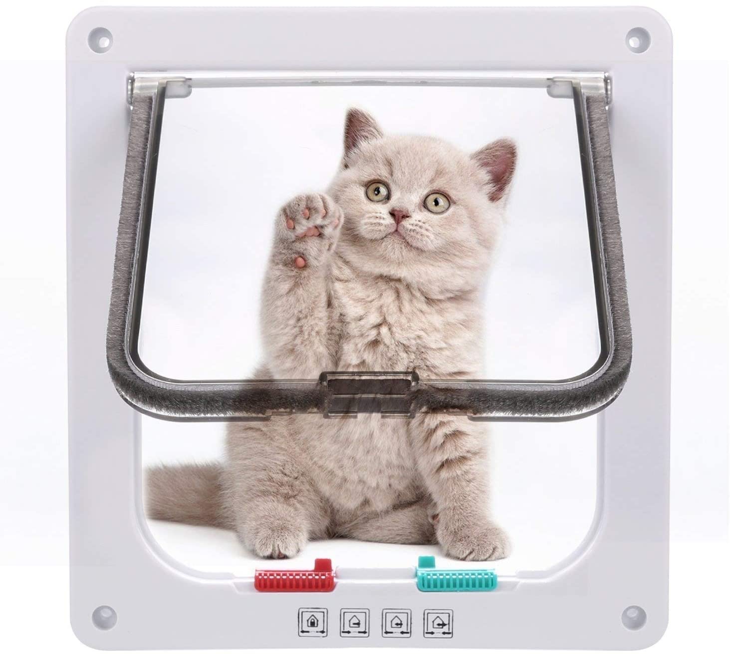  Sailnovo Puerta para Gato con Cierre magnético de 4 vías, Puerta para Mascotas para Gatos y Perros pequeños, Puerta para Gatos con túnel (Blanco, M) 