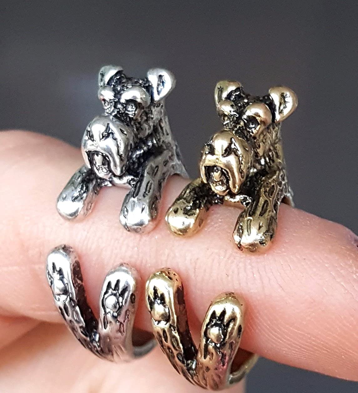  Schnauzer Perro Ajustable 3d Plata Tono Wrap Anillo por pashal 