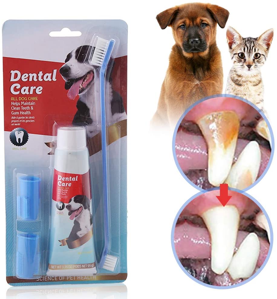  SEGMINISMART Pasta de Dientes para Perros,Set Higiene Dental con Cepillo de Dientes, Pasta y cepillos Dedos,Pasta Dental para Perro Elimina el sarro y la Placa Dental 